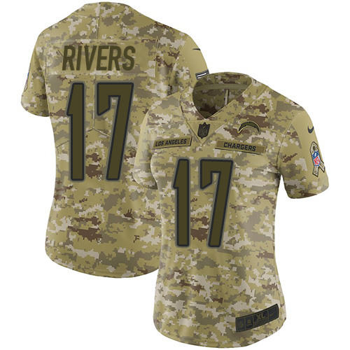 Los Angeles Chargers #17 Philip Rivers Camo Women's Stitched Limited 2018 Salute to Service Jersey Womens cheap jerseys for sale - CheapJerseys.Shop