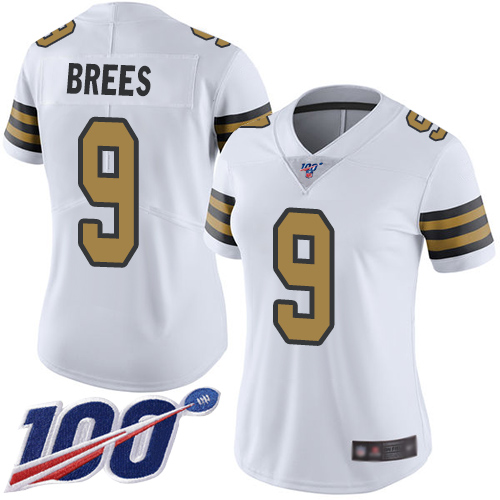 Saints #9 Drew Brees White Women's Stitched Limited Rush 100th Season Jersey cheap jerseys for sale - CheapJerseys.Shop
