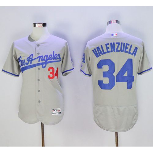 Los Angeles Dodgers #34 Fernando Valenzuela Grey Flexbase Authentic Collection Road Stitched Jersey Men's cheap jerseys for sale - CheapJerseys.Shop
