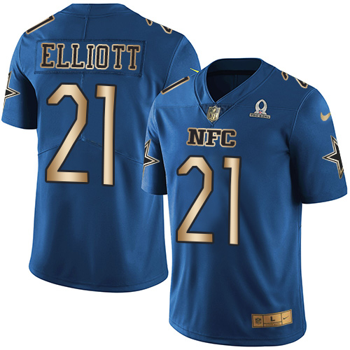 Cowboys #21 Ezekiel Elliott Navy Men's Stitched Limited Gold NFC 2017 Pro Bowl Jersey cheap jerseys for sale - CheapJerseys.Shop
