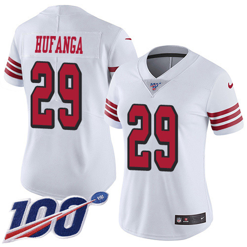 49ers #29 Talanoa Hufanga White Rush Women's Stitched Limited 100th Season Jersey cheap jerseys for sale - CheapJerseys.Shop