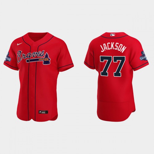 Atlanta Atlanta Braves #77 Luke Jackson Men's 2021 World Series Champions Patch Authentic Player Jersey - Red Men's cheap jerseys for sale - CheapJerseys.Shop