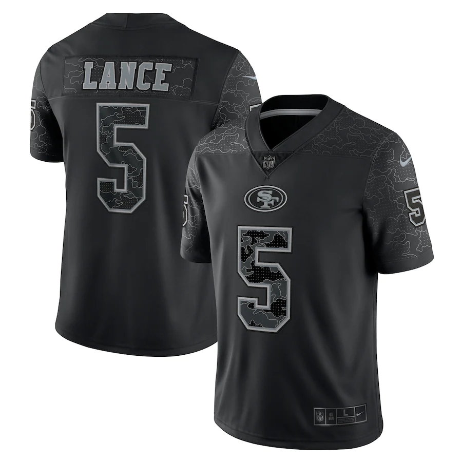 San Francisco 49ers #5 Trey Lance Black Men's Black Reflective Limited Jersey cheap jerseys for sale - CheapJerseys.Shop