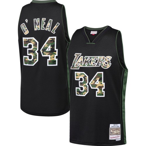 Los Angeles Lakers #34 Shaquille ONeal Black Mitchell & Ness Straight Fire Camo Swingman Jersey Mens cheap jerseys for sale - CheapJerseys.Shop