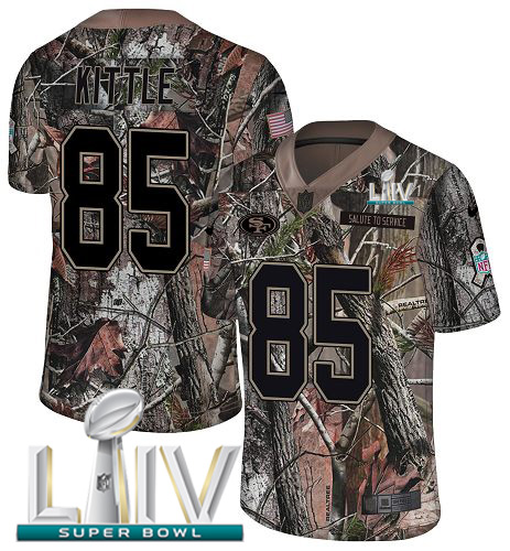 49ers #85 George Kittle Camo Super Bowl LIV 2020 Youth Stitched Limited Rush Realtree Jersey cheap jerseys for sale - CheapJerseys.Shop
