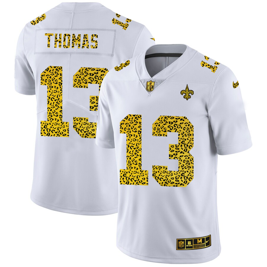 New Orleans Saints #13 Michael Thomas Men's Flocked Leopard Print Vapor Limited Jersey White cheap jerseys for sale - CheapJerseys.Shop