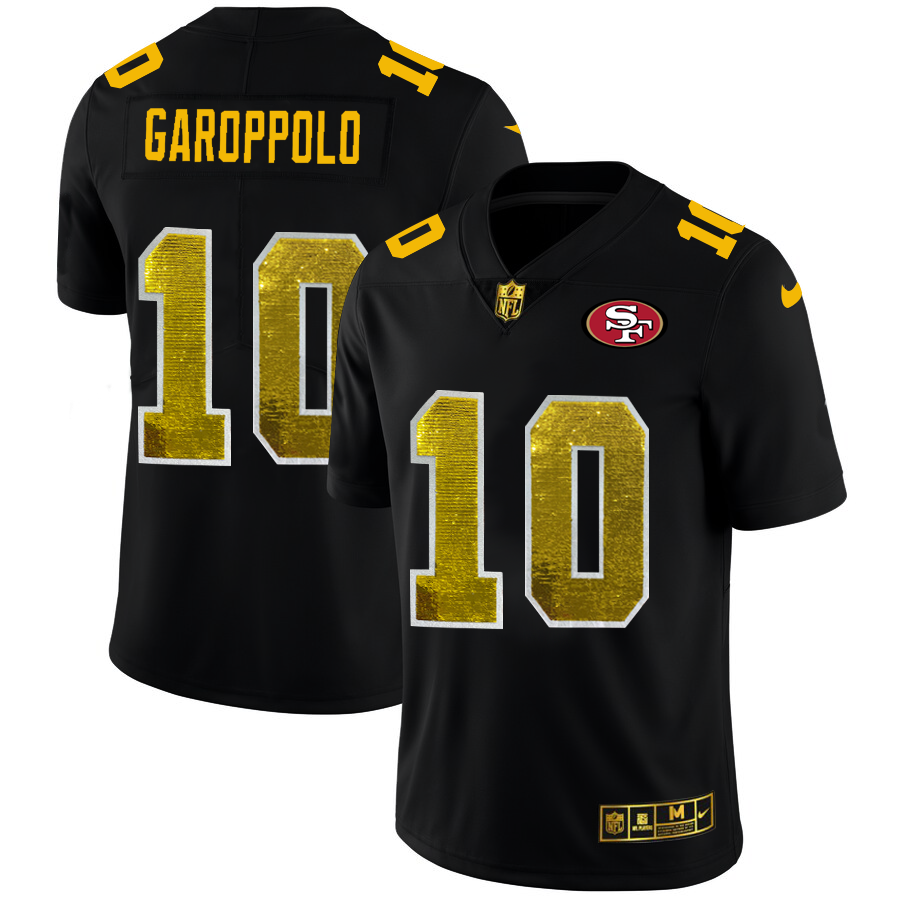 San Francisco 49ers #10 Jimmy Garoppolo Men's Black Golden Sequin Vapor Limited Jersey cheap jerseys for sale - CheapJerseys.Shop