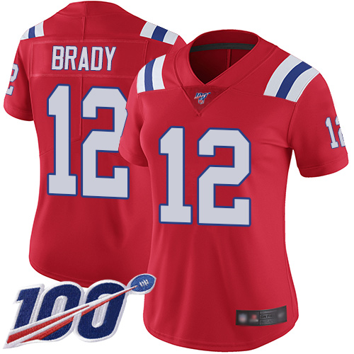 Patriots #12 Tom Brady Red Alternate Women's Stitched 100th Season Vapor Limited Jersey cheap jerseys for sale - CheapJerseys.Shop