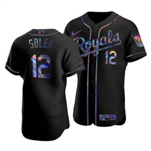 Kansas City Kansas City Royals #12 Jorge Soler Men's Iridescent Holographic Collection Jersey - Black Men's cheap jerseys for sale - CheapJerseys.Shop