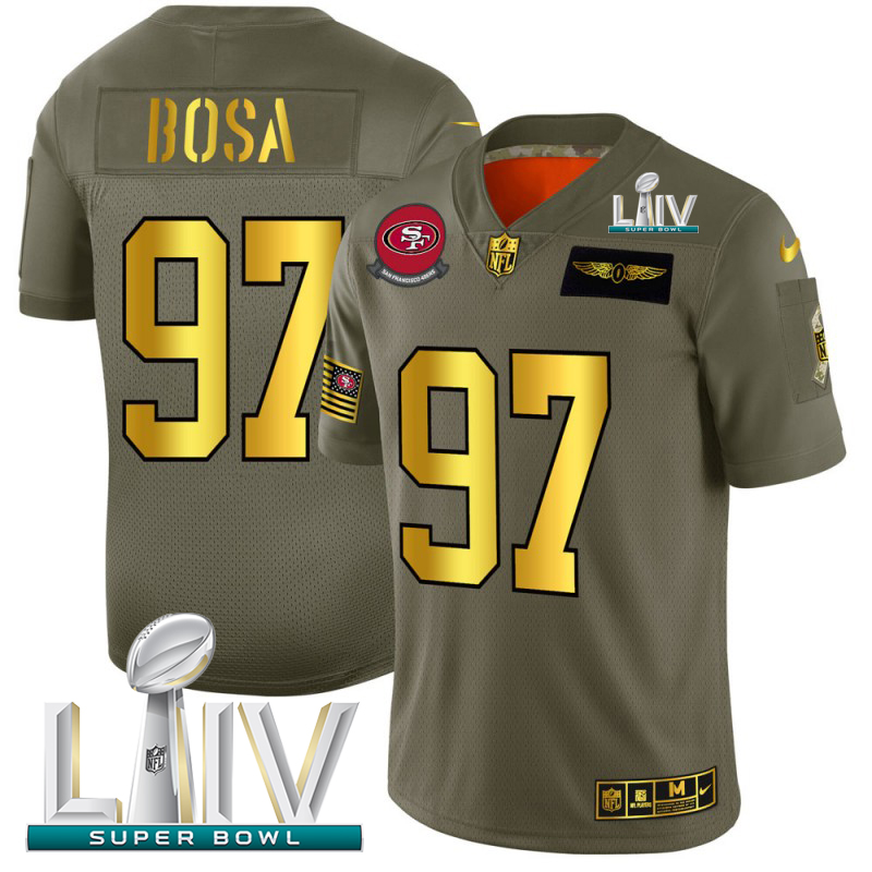 San Francisco 49ers #97 Nick Bosa Men's Olive Gold Super Bowl LIV 2020 2019 Salute To Service Limited Jersey cheap jerseys for sale - CheapJerseys.Shop