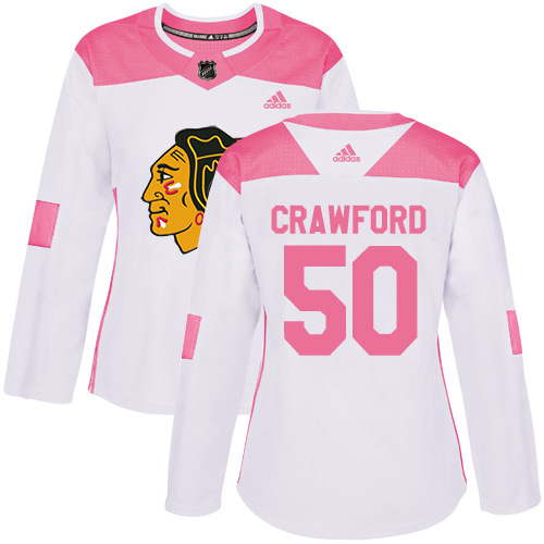 Chicago Blackhawks #50 Corey Crawford White/Pink Authentic Fashion Women's Stitched Jersey Womens cheap jerseys for sale - CheapJerseys.Shop