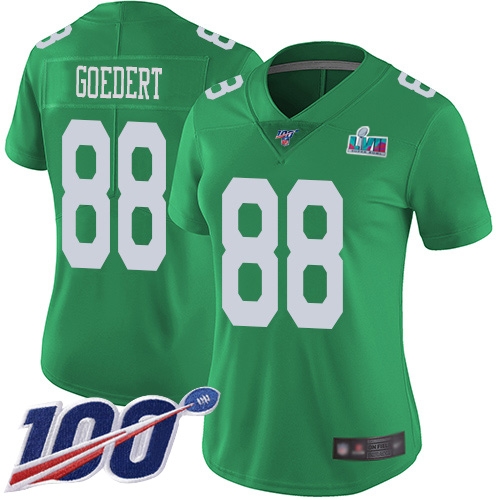 Eagles #88 Dallas Goedert Green Super Bowl LVII Patch Women's Stitched Limited Rush 100th Season Jersey cheap jerseys for sale - CheapJerseys.Shop