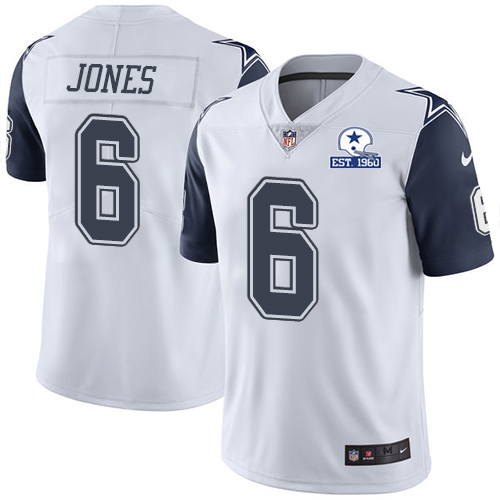 Dallas Cowboys #6 Chris Jones White Men's Stitched With Established In 1960 Patch Limited Rush Jersey Men's cheap jerseys for sale - CheapJerseys.Shop