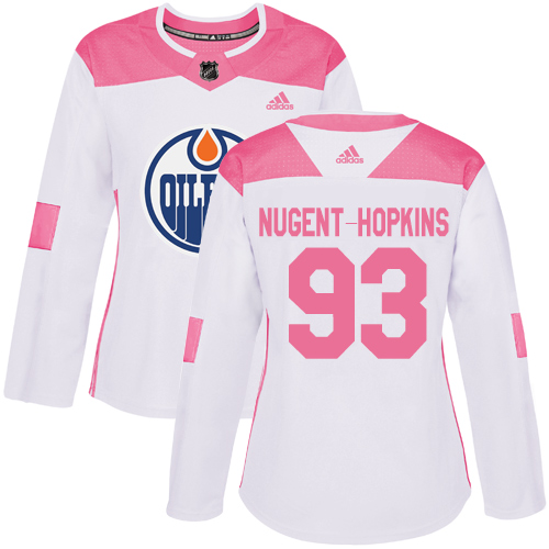 Edmonton Oilers #93 Ryan Nugent-Hopkins White/Pink Authentic Fashion Women's Stitched Jersey Womens cheap jerseys for sale - CheapJerseys.Shop