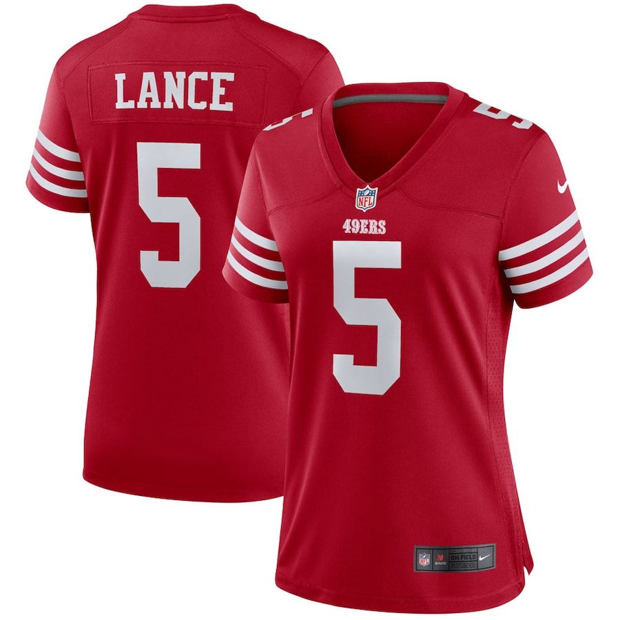 San Francisco 49ers #5 Trey Lance Scarlet Women's 2022-23 Game Jersey cheap jerseys for sale - CheapJerseys.Shop