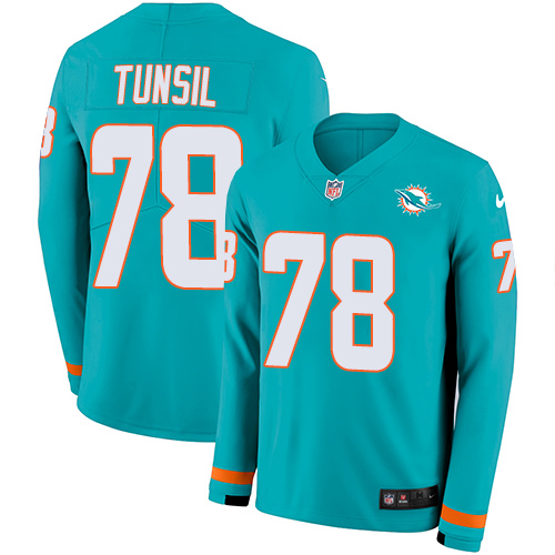 Miami Dolphins #78 Laremy Tunsil Aqua Green Team Color Men's Stitched Limited Therma Long Sleeve Jersey Men's cheap jerseys for sale - CheapJerseys.Shop