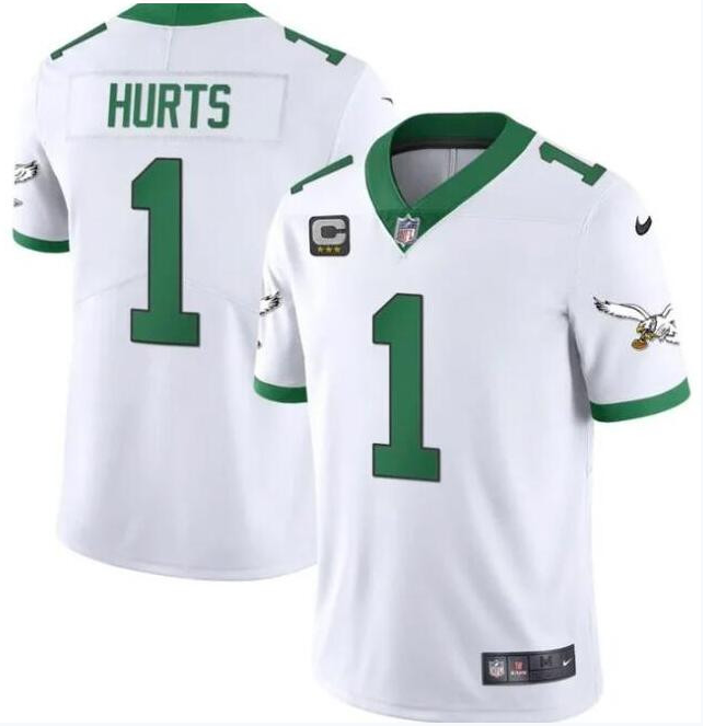 Philadelphia Eagles #1 Jalen Hurts White Vapor Limited With C Patch Stitched cheap jerseys for sale - CheapJerseys.Shop