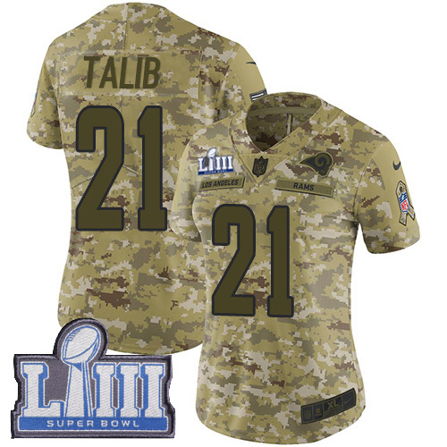 Los Angeles Rams #21 Aqib Talib Camo Super Bowl LIII Bound Women's Stitched Limited 2018 Salute to Service Jersey Womens cheap jerseys for sale - CheapJerseys.Shop