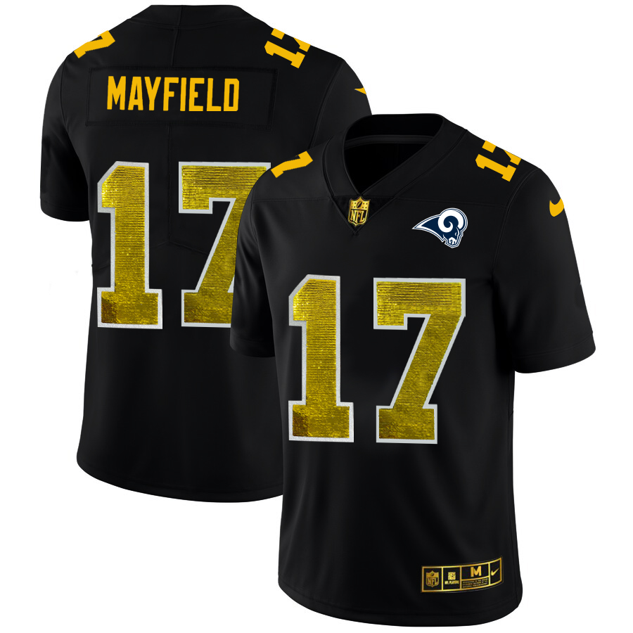 Los Angeles Rams #17 Baker Mayfield Men's Black Golden Sequin Vapor Limited Jersey cheap jerseys for sale - CheapJerseys.Shop