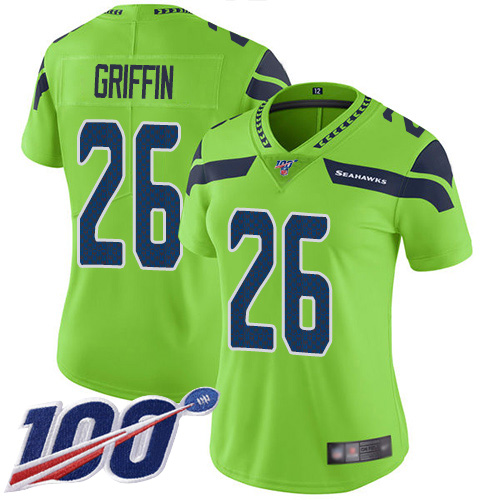 Seattle Seahawks #26 Shaquem Griffin Green Women's Stitched Limited Rush 100th Season Jersey Womens cheap jerseys for sale - CheapJerseys.Shop