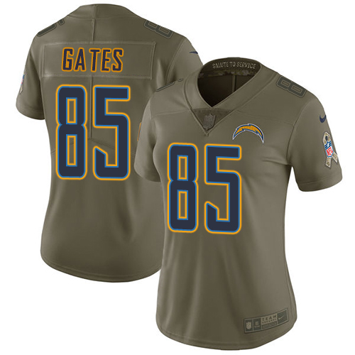 Los Angeles Chargers #85 Antonio Gates Olive Women's Stitched Limited 2017 Salute to Service Jersey Womens cheap jerseys for sale - CheapJerseys.Shop