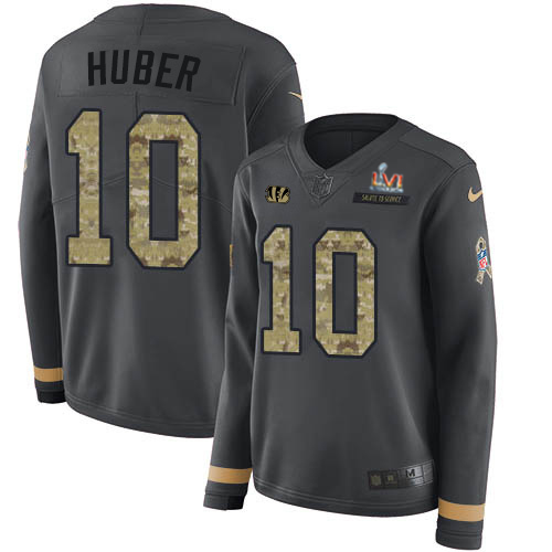 Cincinnati Bengals #10 Kevin Huber Anthracite Super Bowl LVI Patch Salute to Service Women's Stitched Limited Therma Long Sleeve Jersey Womens cheap jerseys for sale - CheapJerseys.Shop