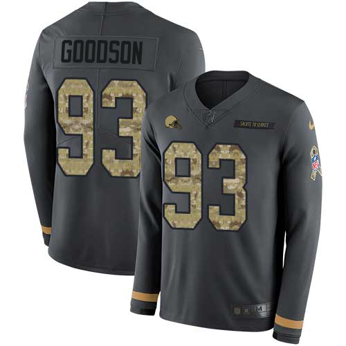 Cleveland Browns #93 B.J. Goodson Anthracite Salute to Service Men's Stitched Limited Therma Long Sleeve Jersey Men's cheap jerseys for sale - CheapJerseys.Shop