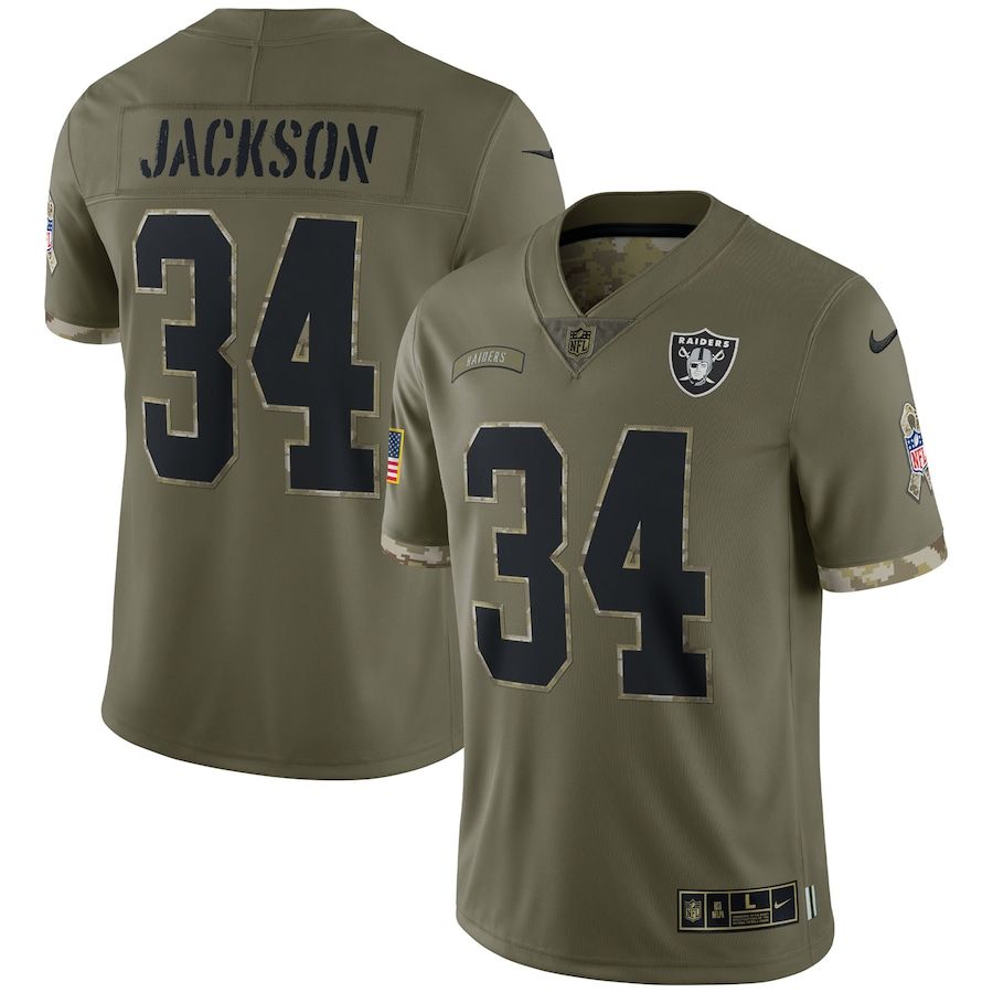 Las Vegas Raiders #34 Bo Jackson Men's 2022 Salute To Service Limited Jersey - Olive cheap jerseys for sale - CheapJerseys.Shop