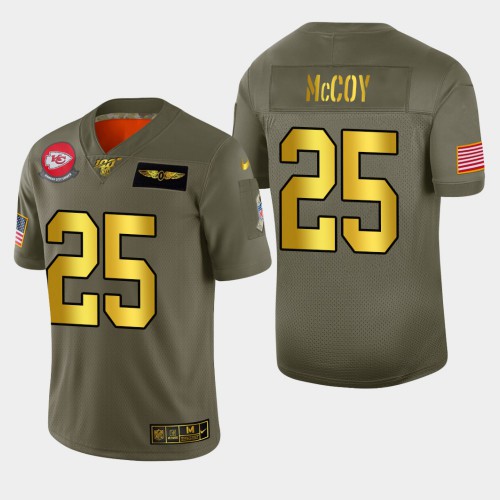 Kansas City Kansas City Chiefs #25 LeSean McCoy Men's Olive Gold 2019 Salute to Service Limited 100 Jersey Men's cheap jerseys for sale - CheapJerseys.Shop