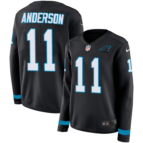 Carolina Panthers #11 Robby Anderson Black Team Color Women's Stitched Limited Therma Long Sleeve Jersey Womens cheap jerseys for sale - CheapJerseys.Shop