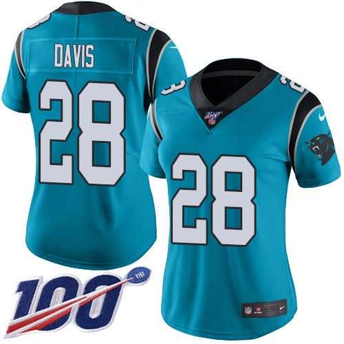Carolina Panthers #28 Mike Davis Blue Alternate Women's Stitched 100th Season Vapor Untouchable Limited Jersey Womens cheap jerseys for sale - CheapJerseys.Shop