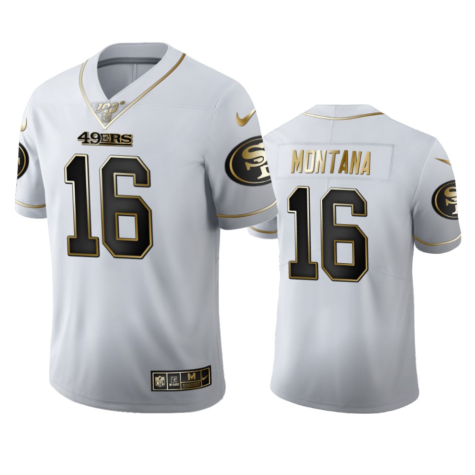 San Francisco 49ers #16 Joe Montana Men's White Golden Edition Vapor Limited 100 Jersey cheap jerseys for sale - CheapJerseys.Shop