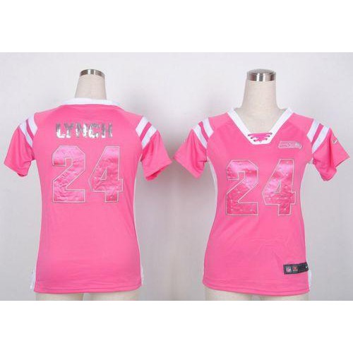 Seattle Seahawks #24 Marshawn Lynch Pink Women's Stitched Elite Draft Him Shimmer Jersey Womens cheap jerseys for sale - CheapJerseys.Shop