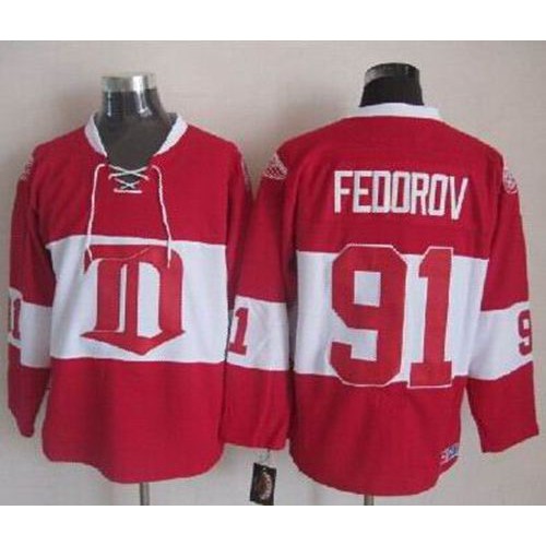 Detroit Red Wings #91 Sergei Fedorov Red Winter Classic CCM Throwback Stitched Jersey Men's cheap jerseys for sale - CheapJerseys.Shop