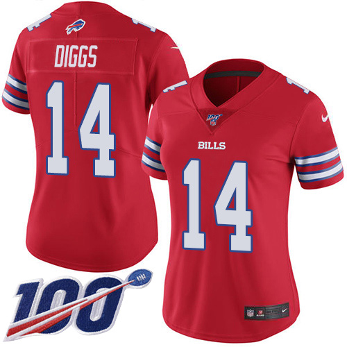 Bills #14 Stefon Diggs Red Women's Stitched Limited Rush 100th Season Jersey cheap jerseys for sale - CheapJerseys.Shop