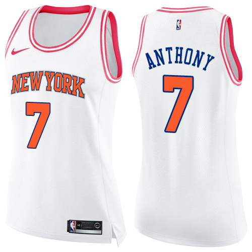 New York Knicks #7 Carmelo Anthony White/Pink Womens Swingman Fashion Jersey Womens cheap jerseys for sale - CheapJerseys.Shop