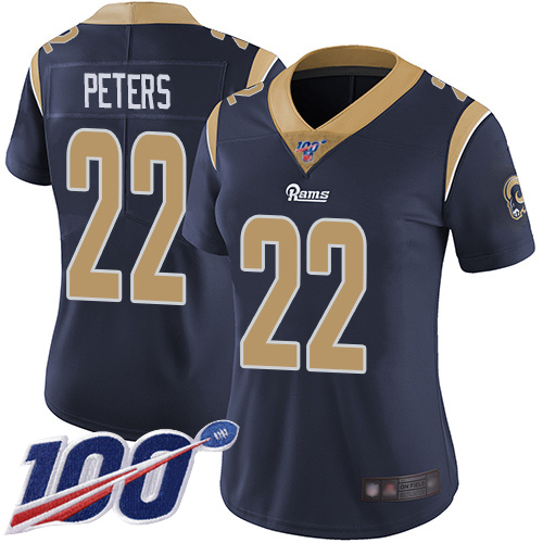 Los Angeles Rams #22 Marcus Peters Navy Blue Team Color Women's Stitched 100th Season Vapor Limited Jersey Womens cheap jerseys for sale - CheapJerseys.Shop