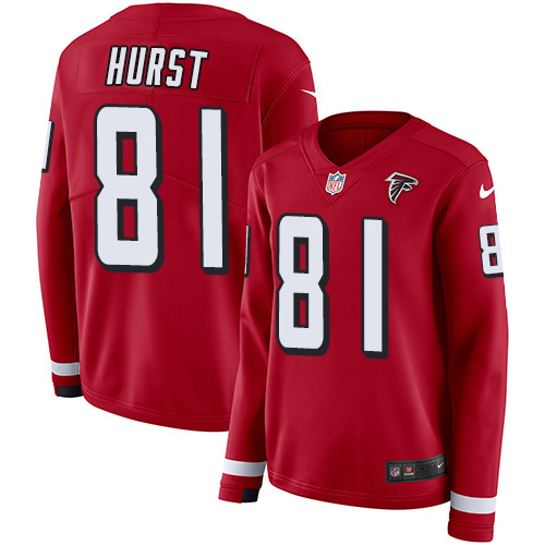 Atlanta Falcons #81 Hayden Hurst Red Team Color Women's Stitched Limited Therma Long Sleeve Jersey Womens cheap jerseys for sale - CheapJerseys.Shop
