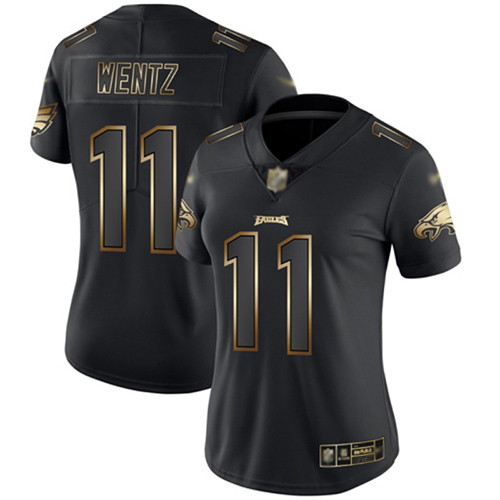 Philadelphia Eagles #11 Carson Wentz Black/Gold Women's Stitched Vapor Untouchable Limited Jersey Womens cheap jerseys for sale - CheapJerseys.Shop