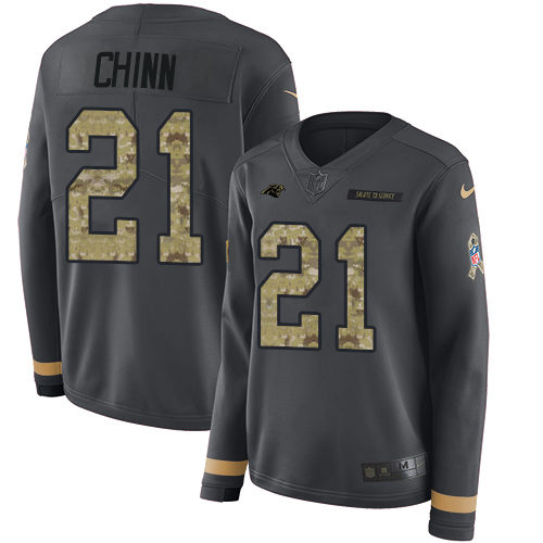 Panthers #21 Jeremy Chinn Anthracite Salute To Service Women's Stitched Limited Therma Long Sleeve Jersey cheap jerseys for sale - CheapJerseys.Shop