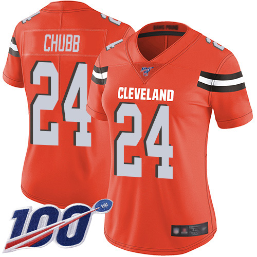 Browns #24 Nick Chubb Orange Alternate Women's Stitched 100th Season Vapor Limited Jersey cheap jerseys for sale - CheapJerseys.Shop