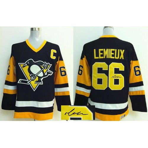 Pittsburgh Penguins #66 Mario Lemieux Black CCM Throwback Autographed Stitched Jersey Men's cheap jerseys for sale - CheapJerseys.Shop
