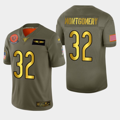 Chicago Chicago Bears #32 David Montgomery Men's Olive Gold 2019 Salute to Service Limited 100 Jersey Men's cheap jerseys for sale - CheapJerseys.Shop