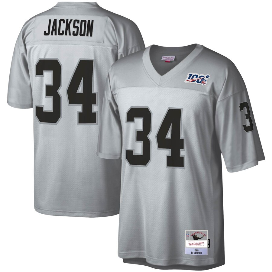 Las Vegas Raiders #34 Bo Jackson Mitchell & Ness 100 Retired Player Platinum Jersey cheap jerseys for sale - CheapJerseys.Shop