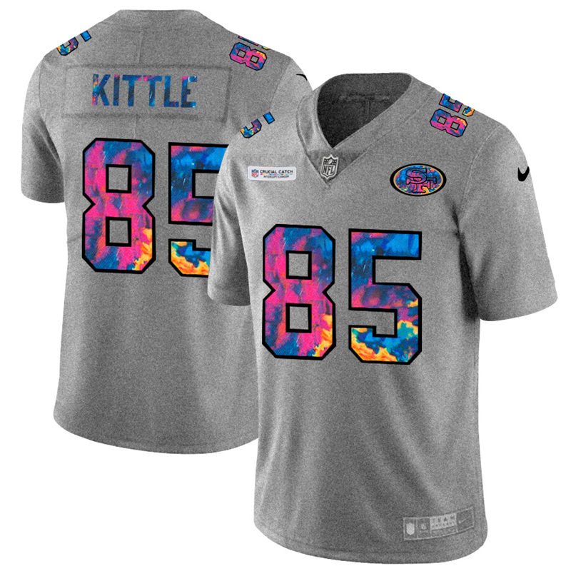 San Francisco 49ers #85 George Kittle Men's Multi-Color 2020 Crucial Catch Jersey Greyheather cheap jerseys for sale - CheapJerseys.Shop