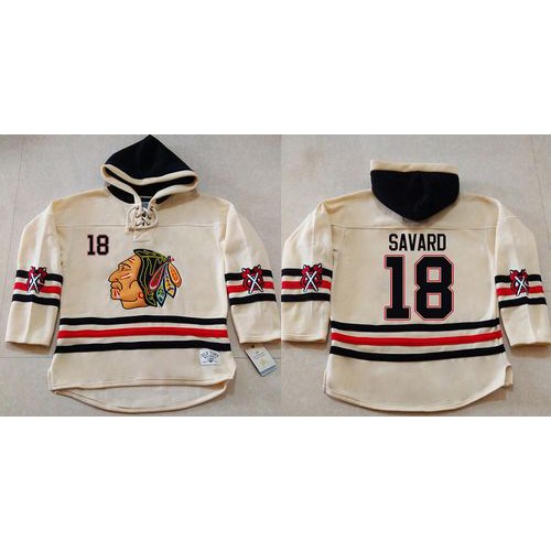 Chicago Blackhawks #18 Denis Savard Cream Heavyweight Pullover Hoodie Stitched Jersey Men's cheap jerseys for sale - CheapJerseys.Shop