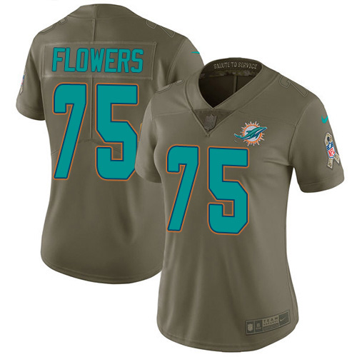 Miami Dolphins #75 Ereck Flowers Olive Women's Stitched Limited 2017 Salute To Service Jersey Womens cheap jerseys for sale - CheapJerseys.Shop