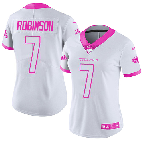 Falcons #7 Bijan Robinson White/Pink Women's Stitched Limited Rush Fashion Jersey cheap jerseys for sale - CheapJerseys.Shop