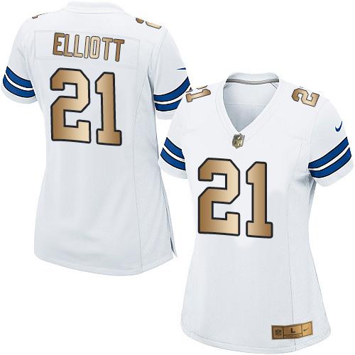 Cowboys #21 Ezekiel Elliott White Women's Stitched Elite Gold Jersey cheap jerseys for sale - CheapJerseys.Shop