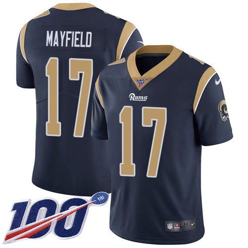 Rams #17 Baker Mayfield Navy Blue Team Color Men's Stitched 100th Season Vapor Limited Jersey cheap jerseys for sale - CheapJerseys.Shop